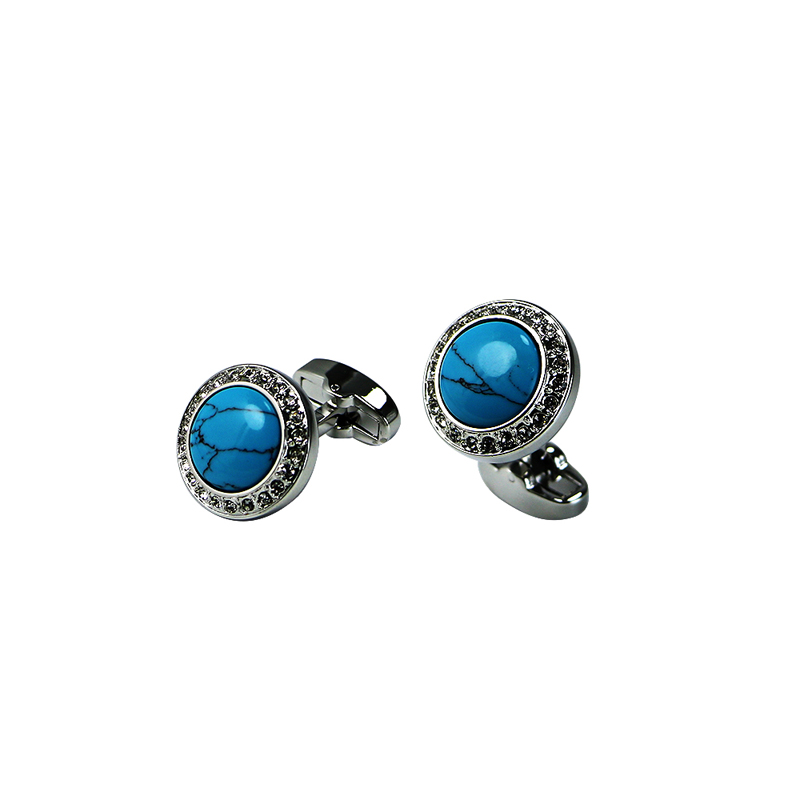 Turquesa +Crystal Domed Classic Suit Cuff Links